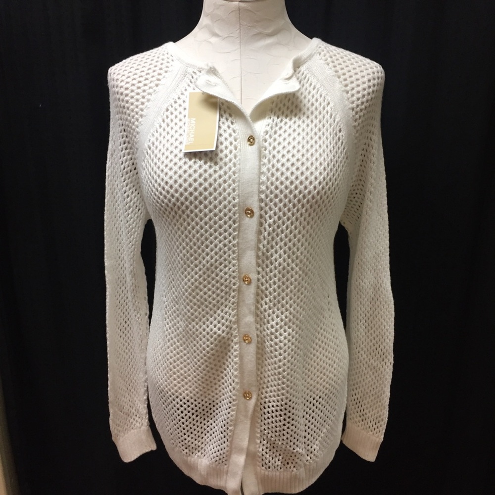 New Michael Kors Open Knit White Sweater - Picture 3 of 4